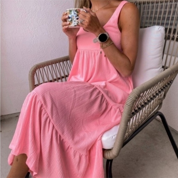 Free People Beach “Reel Love” Midi Dress in Electric Pink - Picture 2 of 7